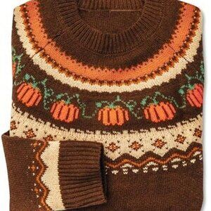 Multicolor Casual Women's Pumpkin print Crew Neck Knit Pullover sweater Top